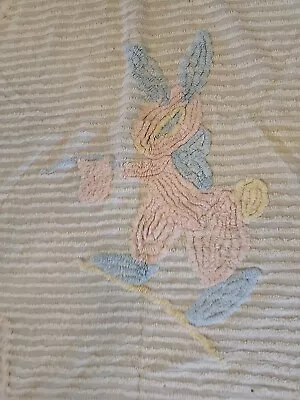 Vintage 1950s Chenille Fabric Baby Crib Bed Bunny Rabbit  Blanket 60x42 • $28.99