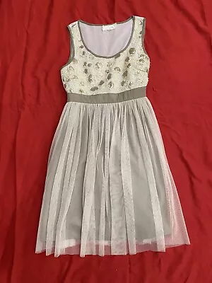 A'Reve Anthropologie Party Dress Taupe/Cream With Overlay Size S • $21.99