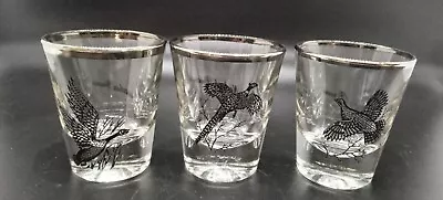Federal Glass Waterfowl Game Bird Duck 🦆 Shot Glass Set Lot 3 Silver Rim Vtg • $21.50