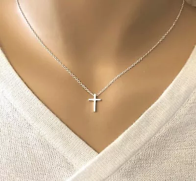 Mens Womens 925 Sterling Silver IP Cross Pendant Necklace • $5.99