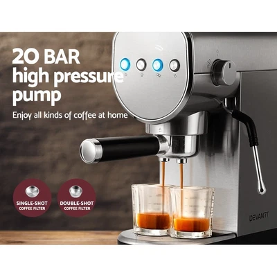 $129.90 • Buy Devanti Coffee Machine 20 Bar Espresso Maker Milk Frother Latte Cafe Cappuccino