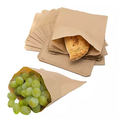 Brown Kraft Paper Bags For Takeaway Food Sandwich & Grocery - All Sizes • £11.95