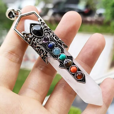 Double Point Quartz Crystal Stone Pendants Chakra Beads Energy Healing Amulet • $6.85