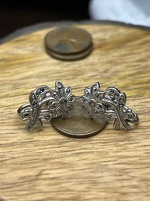 Vintage Sterling Silver Earrings Signed Masha Screw Back Marcasite Flowers - B5 • $18