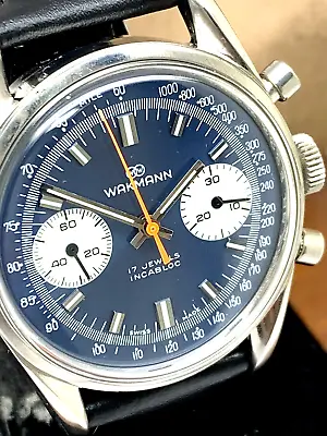 Wakmann Men's Watch Vintage Swiss Valjoux 7733 Manual Wind Chronograph Blue Dial • $2699.97
