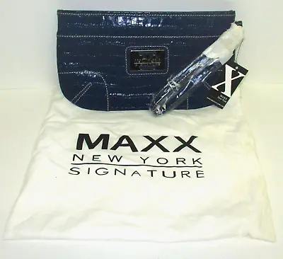 Maxx New York Signature Blue Croc Embossed Leather Clutch Purse Bag NEW WITH TAG • $19.79