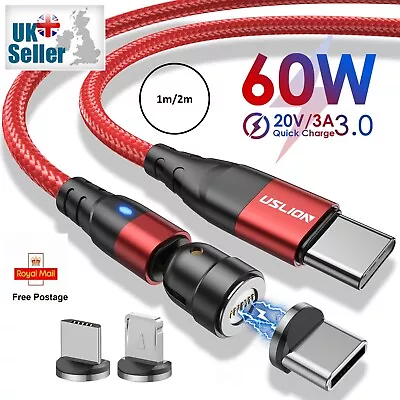 3 In 1 Magnetic Fast Charging USB C Cable 3A PD 60W Type-C Micro USB IOS • £2.99