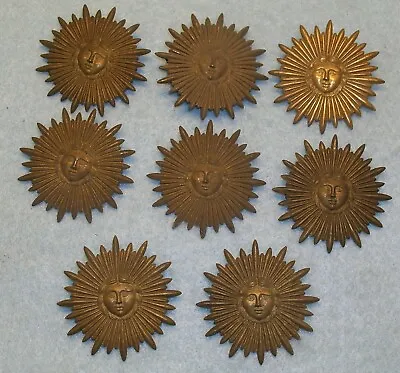 8 Antique 1.75” STAMPED BRASS SUNBURST W/ FACE New Old Stock *MC LILLEY * NOS • £43.39