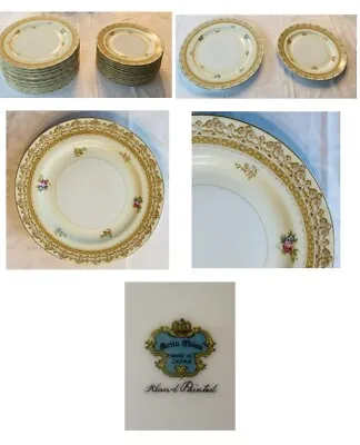 VINTAGE Meito Dinnerware Plates Hand Painted Yellow Gold Pink Rose 23-Piece Set • $128.88
