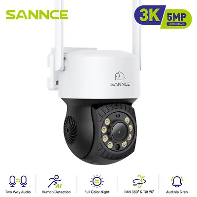 SANNCE 5MP Wifi Colorvu CCTV IP Camera 2-Way Talk Pan /Tilt 350° 3K Auto Track • £38.99