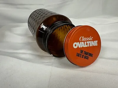 Vintage Ovaltine Glass Jar Amber Honeycomb Container W/orange Lid (Z6) • $14.95