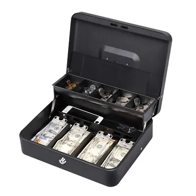 Cash Box Locking Steel Petty Cash Safe W/ Coin Tray Spring Yard Sale Market • $30.99