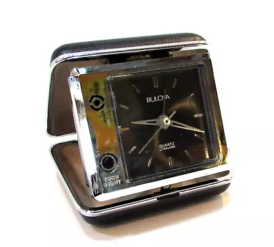 Vintage Working 1980's Black Bulova Quartz Lite Travel Alarm Clock W Light Japan • $15