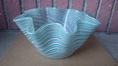 Huge Vintage Murano Latticino Zanfirico Filigrano Glass Handkerchief Bowl Vase • $450