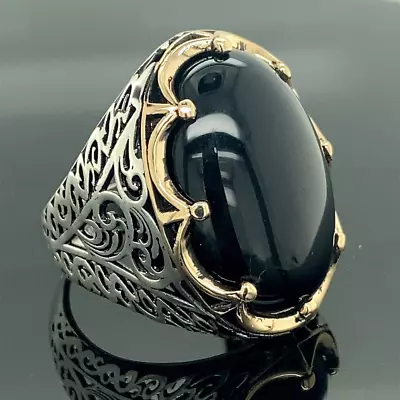 Mens Handmade  Large Black Onyx Gemstone Ring 925kMen Sterling Silver Ring • $75