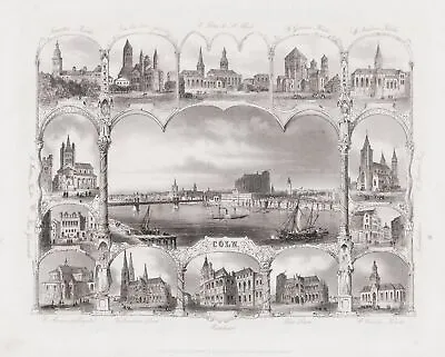 1850 Cologne Town Hall Cathedral Churches Souvenir Sheet Steel Engraving • $44.64