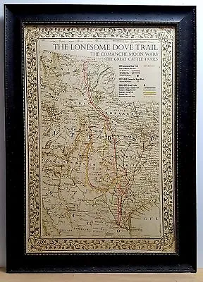 $150 • Buy ANTIQUE TEXAS MAP FRAMED  The Lonesome Dove~Comanche Moon~Great Trails  
