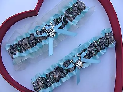 NEW Gorgeous Mossy Oak Aqua Ivory Wedding Garter Prom Camo Camouflage   • $13.46