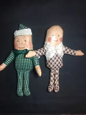 Pair Of Antique Primitive Oilcloth Paint Humpty Dumpty Folk Art Cloth Dolls • $40
