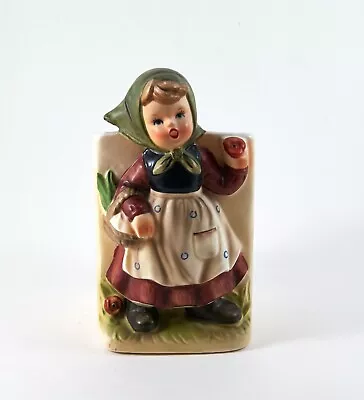 Hummel Girl Indoor Planter Pencils Holder Rare Green And White 6  Vintage • $7.49