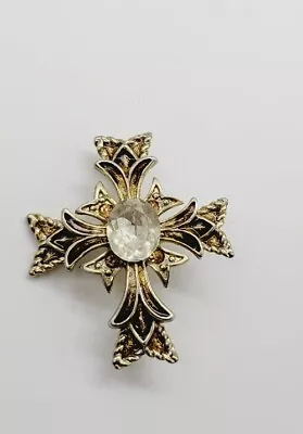 Vintage Monet CROSS Brooch Pin Statement Gold Tone 1.75 In • $11.70