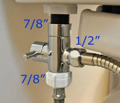 7/8  T-Adapter Bathroom Toilet Bidet Sprayer Shower Switch Shut-Off Valve Chrome • $7.51