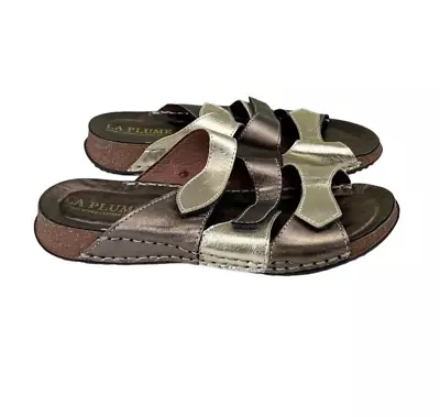 La Plume Women's Size 5.5 US / 37 EU Slip On Sandals Shoes Metallic Bronze/Gold • $20