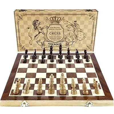 AMEROUS Chess Set 15 X15  Folding Magnetic Wooden Standard Chess Game Board ... • $34.28
