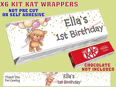 £1.40 • Buy PERSONALISED Pink Teddy Bear Kit Kat KitKat Label / Wrapper Party Bag Filler