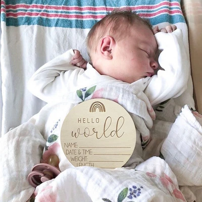 Keepsake Anti Fade Memorial Hello World Wooden Photo Prop Baby Announcement Sign • $7.52