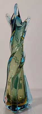 Murano Glass Seguso Venetian Twisted Glass Vase Blue Yellow Amber • $139.99