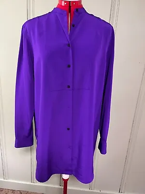 Lauren By Ralph Lauren Blouse SZ L Purple Button Tunic Mandarin Collar LS NWOT • $11.99