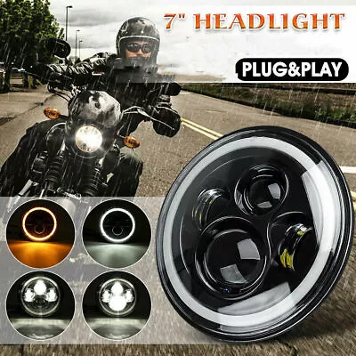 7  Inch Motorcycle Headlight Round LED Projector DRL For Dyna Cafe Racer Bobber • $27.58