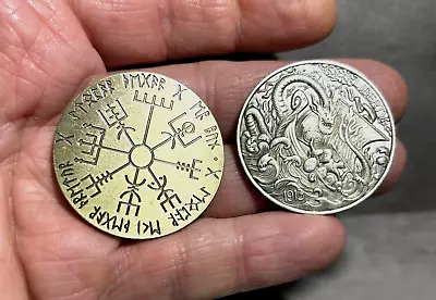 Norse Viking Challenge Coins (2) Rune Vegvisir Compass & Norse Mythical Ship • $18.98