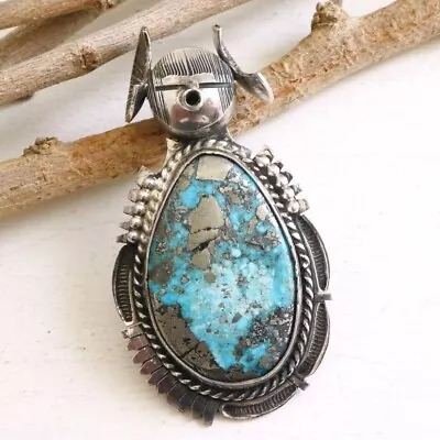 Navajo Bennie Ration Sterling Silver Pyrite Turquoise Kachina Maiden Pendant • $225