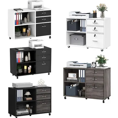 Wooden File Cabinet Storage Home Office Filing Organizer Lockable With 3 Drawers • $73.99