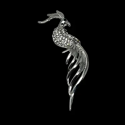 Vintage Peacock Brooch Silver Tone Clear Rhinestone Black Eye Pin  • $9.99