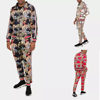 Men's Floral Jungle Tiger Stripe Track Suit Set Pant&Jacket Sweatsuit   ST808EY • $56.95