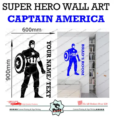 Superhero  America Inspired Wall Art Stickers  Vinyl Bedroom Den Home • £13.99