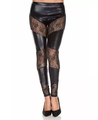 Brand New Angular Lace Inset Wet Look Leggings Music Legs 35134 • $24.99