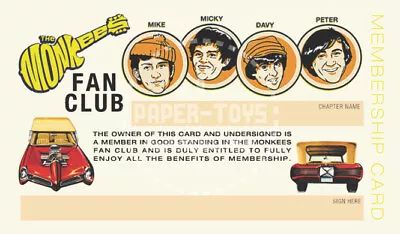 The Monkees Fan Club Membership Card - Version #3 - Vintage Remix • $3.99