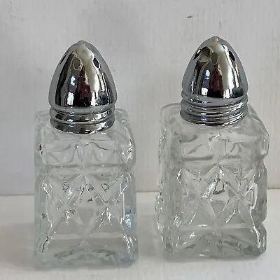 Vintage United Airlines Salt & Pepper Shakers Pressed Glass Diamond Pattern 2.5  • $11