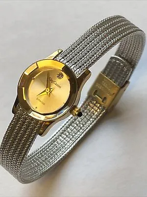 VTG Oleg Cassini Diamond Quartz Ladies Watch Silver & Gold 2 Tone Bracelet Mesh • $39.99