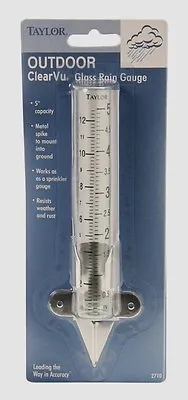 TAYLOR Clear VU Glass Rain Gauge Ground/Post/Tree Mount 5  Capacity 2710N  • $8.43