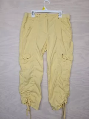 Chico's Women's SZ 00 Cargo Crop Capri Pants Yellow Pockets Stretch Waist Spring • $14.77