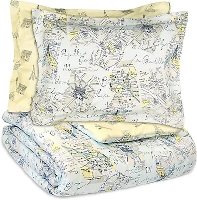 WAVERLY Spree Mapped Out 3pc Reversible Comforter Set Paris NEW Fast Ship • $59.99