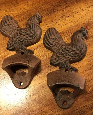 2 FARMHOUSE ROOSTER CAST IRON BOTTLE OPENER-WALL MOUNT New COUNTRY Free Shipping • $20.89