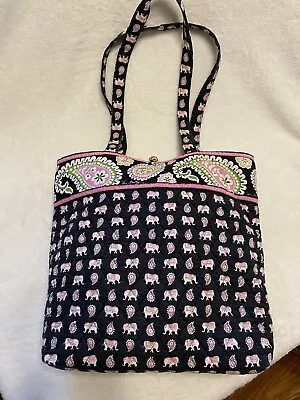 Vera Bradley Pink Elephant Print Blk Pink & Lime Green Tote/Shoulder Bag 14x9” • $19.99