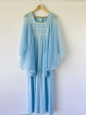 Rare Original Vintage 1970's Blue Bridesmaid Dress Maxi Chiffon Flutter Wing • £93.06