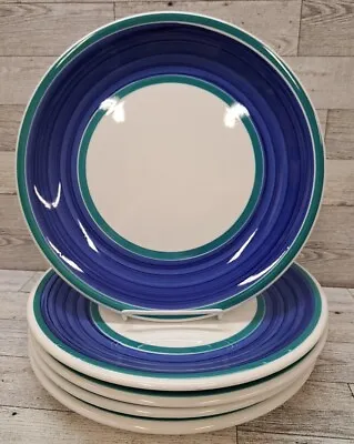 La Primula S.R.L. PRL49 Set (5) DINNER Plates 10⅜  Inch Blue Teal Swirl Italy  • $29.96